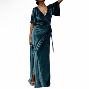 Baltic Born Meghan Blue Velvet Wrap‎ Maxi Dress